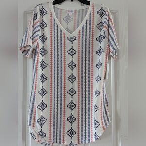 LuLaRoe Iris Patterned V-Neck Women Top - Red and Blue